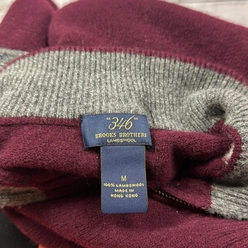 Brooks Brothers Men's Argyle‎ Lambswool Quarter-Zip Sweater Maroon Size M